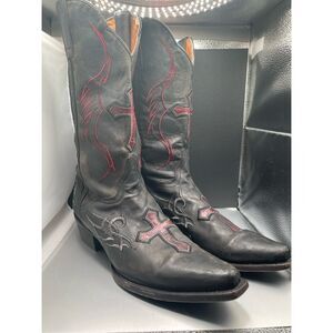 JB Dillon Black Goat Leather Western Cross Boots Sz 12B JBM 2900